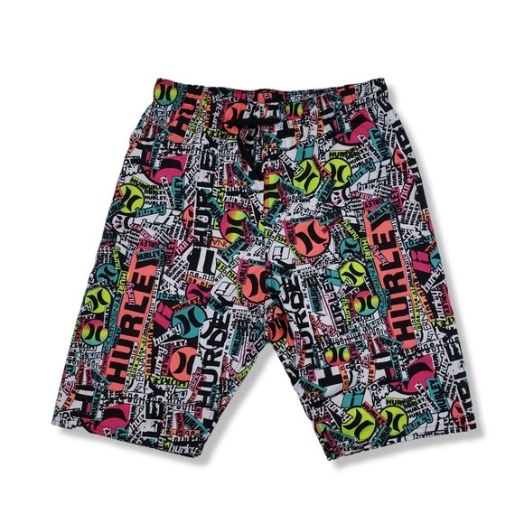 NWT Boys XL HURLEY Multi Neon Colored Graffiti Swim Board Shorts - Picture 1 of 9